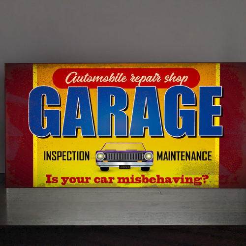Lサイズ】カーショップ ガレージ 自動車工場 看板 置物 雑貨 ライトBOX
