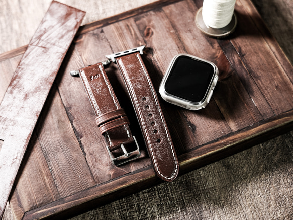 【カスタマイズ馬手綱】手縫いクラシック時計ストラップ・Apple Watch 2枚目の画像