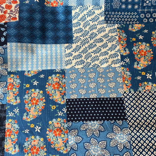 新商品！Moda モダ！『CADENCE パッチワーク風 ブルー系』～50㎝単位で