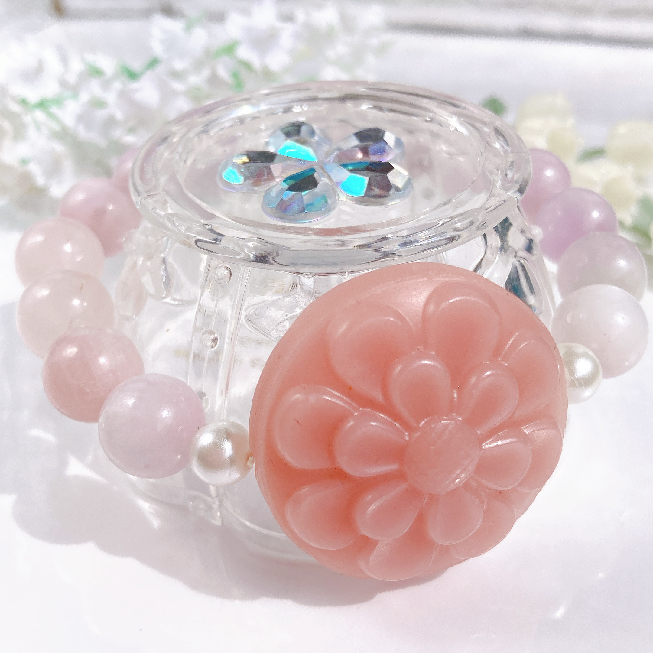 ˚✧₊⁎一点のみ˚✧₊⁎ 大粒ピンクオパールお花ちゃんクンツァイト天然石ブレスレット