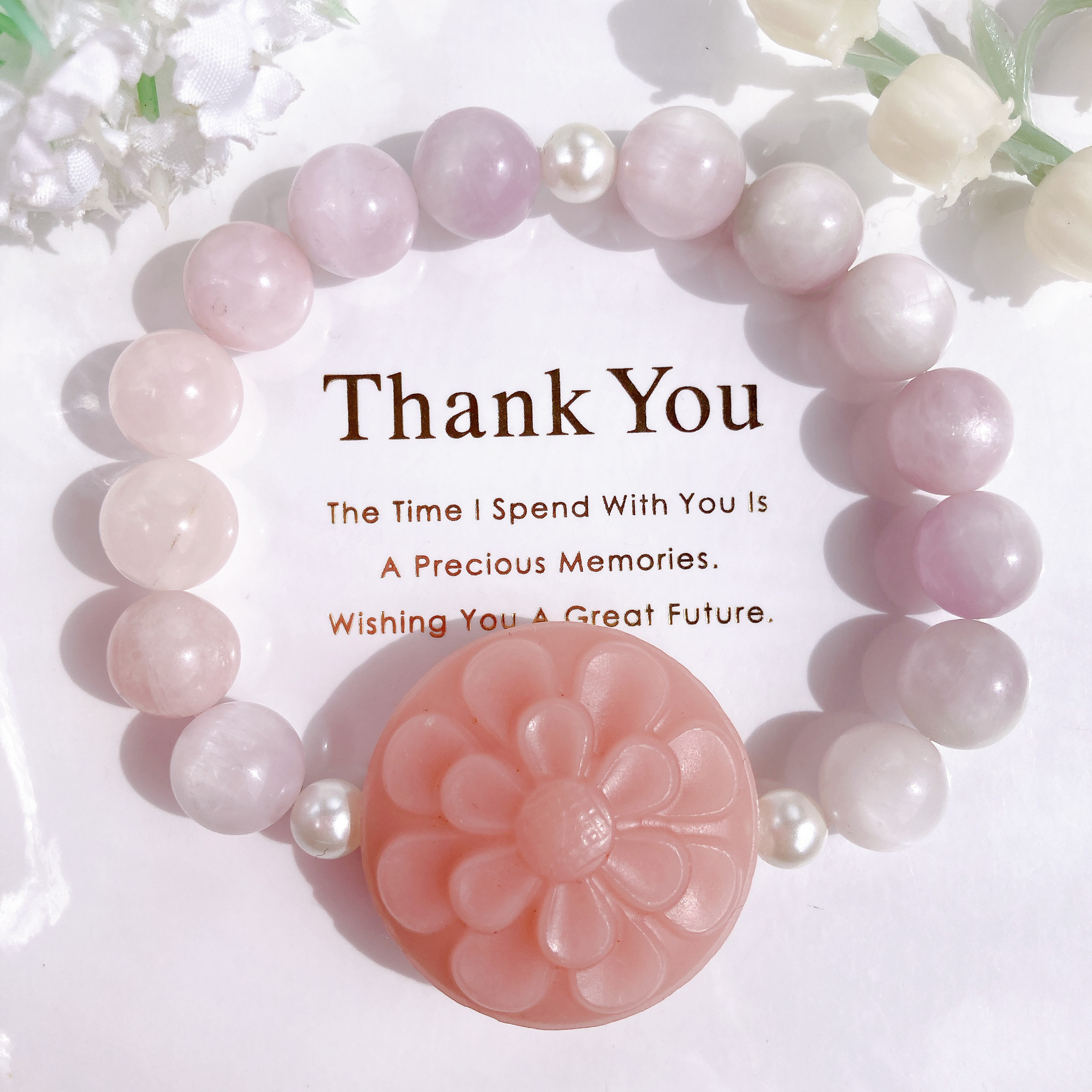 ˚✧₊⁎一点のみ˚✧₊⁎ 大粒ピンクオパールお花ちゃんクンツァイト天然石ブレスレット