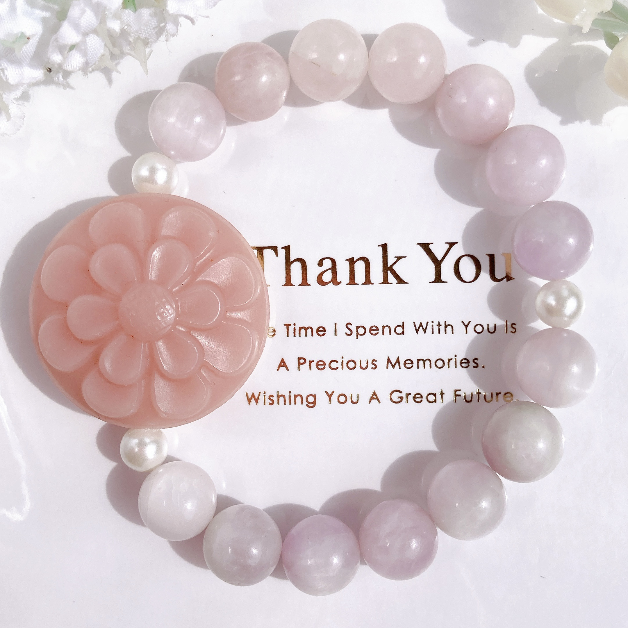 ˚✧₊⁎一点のみ˚✧₊⁎ 大粒ピンクオパールお花ちゃんクンツァイト天然石ブレスレット