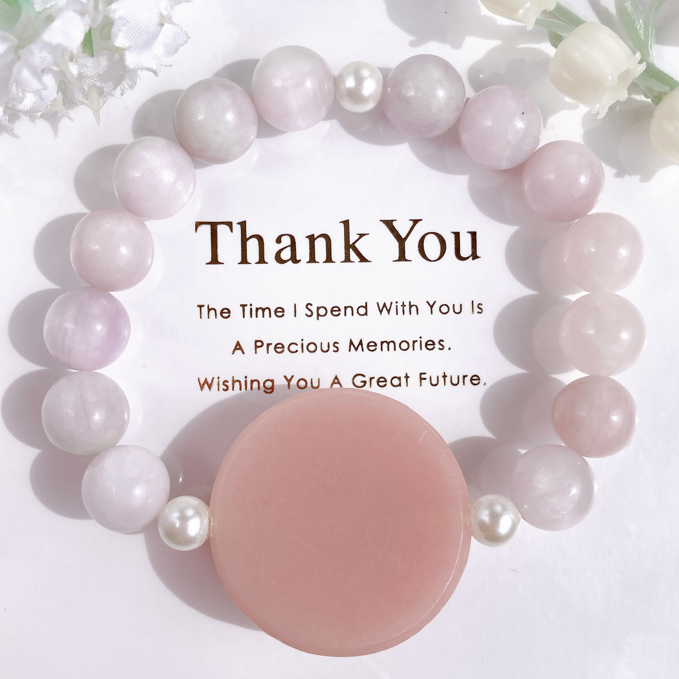 ˚✧₊⁎一点のみ˚✧₊⁎ 大粒ピンクオパールお花ちゃんクンツァイト天然石ブレスレット