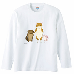 長袖Tシャツ オオサンショウウオとウーパールーパーと俺茶トラ猫 T