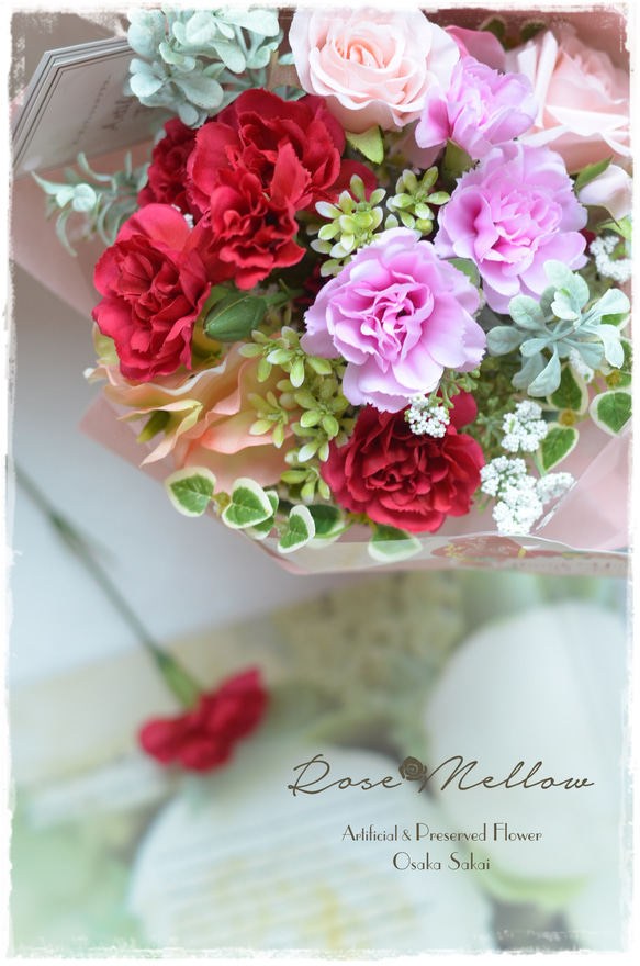 【Creema限定！早割価格】母の日ギフト・カーネーション・スイートピー・バラの花束 3枚目の画像