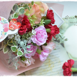 【Creema限定！早割価格】母の日ギフト・カーネーション・スイートピー・バラの花束 1枚目の画像