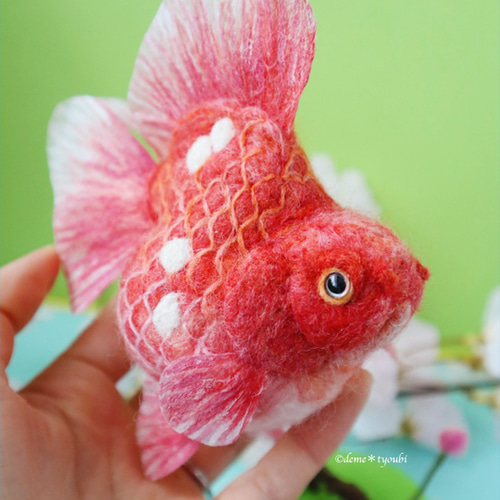 桜琉金 金魚 羊毛フェルト アクアリウム 夏 春 立体・オブジェ