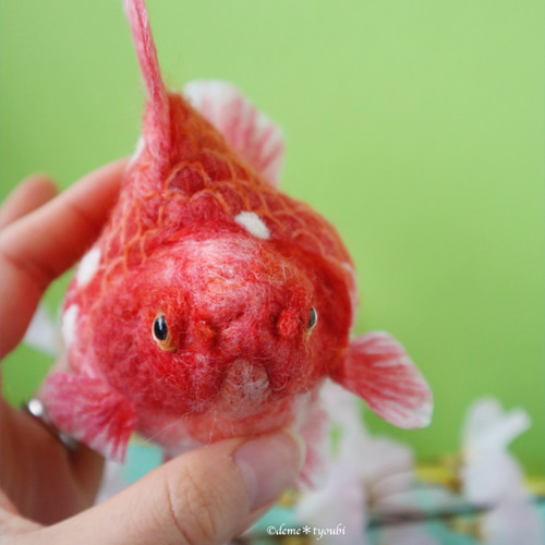 桜琉金 金魚 羊毛フェルト アクアリウム 夏 春 立体・オブジェ