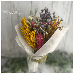 明るいミモザとお花たち♪ミニスワッグは花器にも飾れます♪メッセージカード無料 3枚目の画像