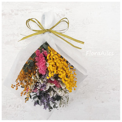 明るいミモザとお花たち♪ミニスワッグは花器にも飾れます♪メッセージカード無料 1枚目の画像