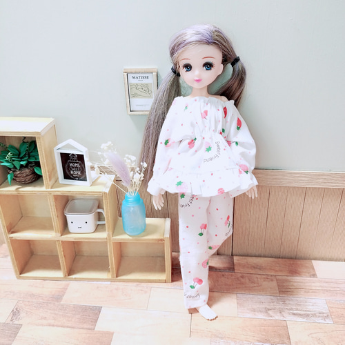 パジャマ上下セット さくらんぼ柄 チェリー リカちゃん 服 ホワイト 白