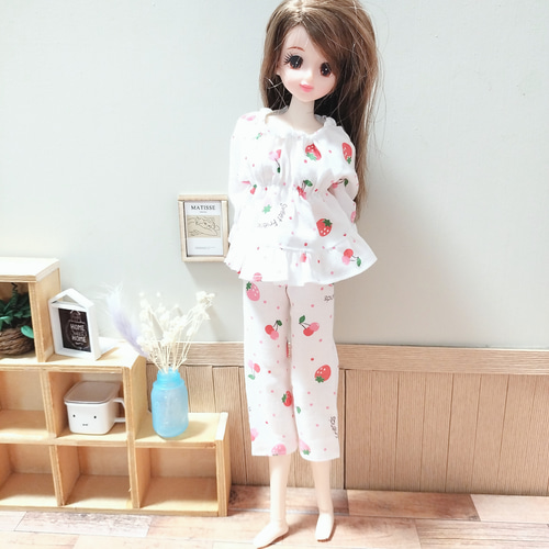パジャマ上下セット さくらんぼ柄 チェリー リカちゃん 服 ホワイト 白