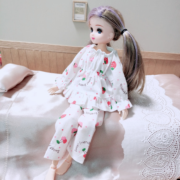 パジャマ上下セット さくらんぼ柄 チェリー リカちゃん 服 ホワイト 白