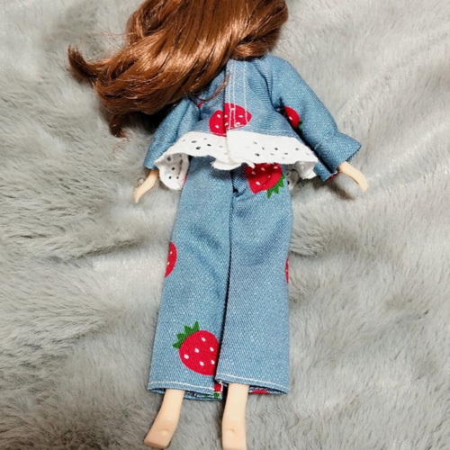 パジャマ上下セット 水色 イチゴ 苺 22cmドール 部屋着 ストロベリー