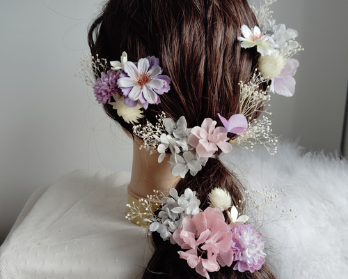 【新品/未使用】ヘッドドレス　ヘッドピース　カチューシャ　紫陽花　羽根飾り 08bab1b78724eec23fc06e3acc799b