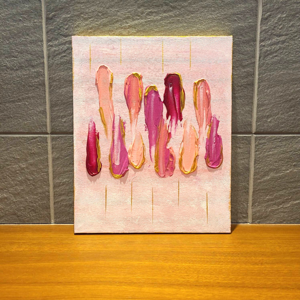 テクスチャーアート（27.3×22㎝）抽象画　アートパネル　モダン　おしゃれ　ピンク×ゴールド　ポスター 7枚目の画像