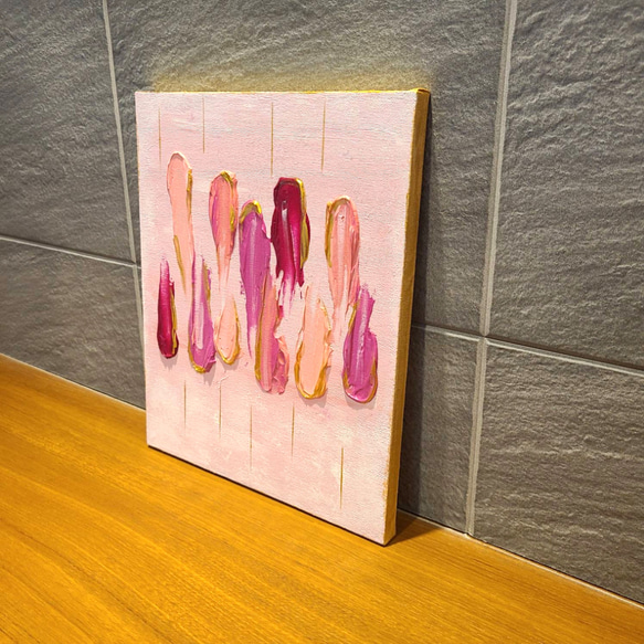 テクスチャーアート（27.3×22㎝）抽象画　アートパネル　モダン　おしゃれ　ピンク×ゴールド　ポスター 8枚目の画像