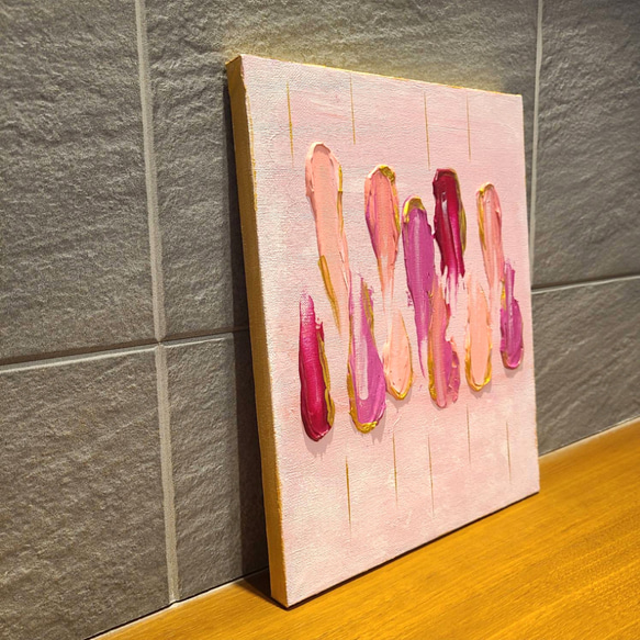 テクスチャーアート（27.3×22㎝）抽象画　アートパネル　モダン　おしゃれ　ピンク×ゴールド　ポスター 9枚目の画像
