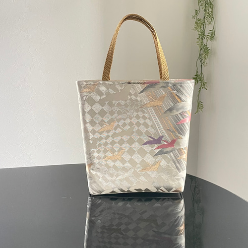 帯リメイクバッグ 九百佐賀錦 鶴の飛翔 トートバッグ B5サイズ 和装