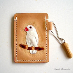 白文鳥　文鳥　鳥 革 鳥グッズ レザー カードケース プレゼント インコグッズ パスケース 2枚目の画像