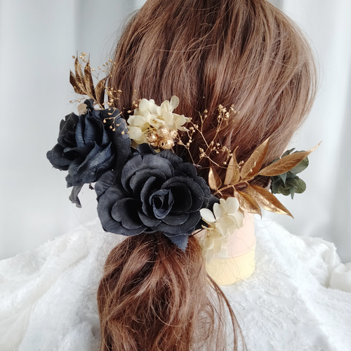 ブラックローズのウェディングヘッドパーツ 黒無垢 フォトウェディング
