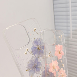 iPhoneケース　押し花　透明　本物のお花　春　上品　おしゃれ　大人可愛い 2枚目の画像