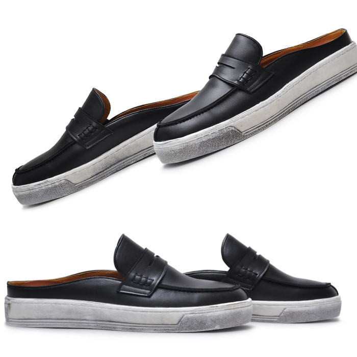 かかとなしレザースニーカー 本革スニーカー ブローファースニーカー メンズスニーカー 本革 オーダーシューズ 靴