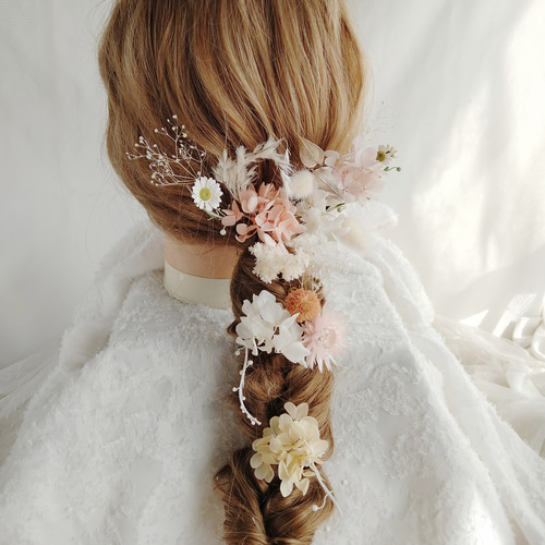 【SALE／60%OFF】 白い小さな小花とピンクのヘッドドレス プリザーブドフラワー ヘアアクセサリー