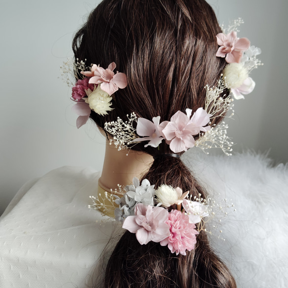 アンティークウエデング　フラワーヘッドパーツ 花澄 -kasumi- ＿＿紫陽花とかすみ草のヘッドドレス ヘッドパーツ 結婚