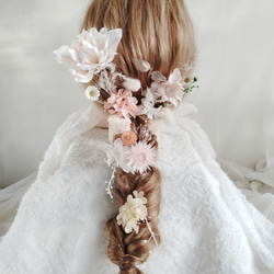白い小さな小花とピンクのヘッドドレス　プリザーブドフラワー 　ドライフラワー　ヘアアクセサリー　ヘッドパーツ　 白無垢　 3枚目の画像