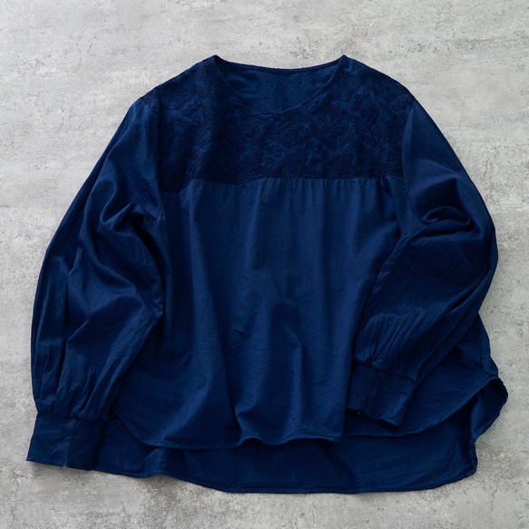 【福袋】刺繡上衣/海軍藍+單刺子條紋沙魯埃爾褲/灰色 第10張的照片