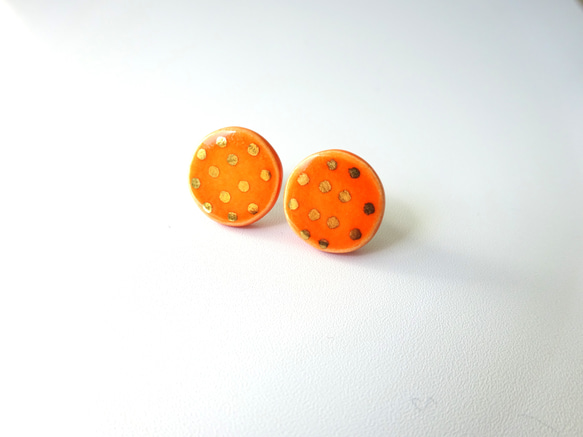 金彩dot round pierce／earring（オレンジ） 5枚目の画像