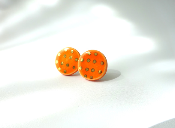 金彩dot round pierce／earring（オレンジ） 4枚目の画像