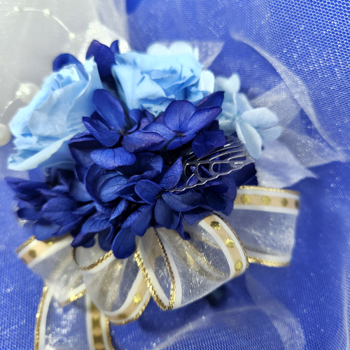 プリザーブドフラワー☆おしゃれコサージュ・髪飾り☆(ブルーー系) 卒