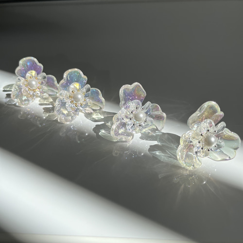 ビビッド　カラフル　フラワー　クリア　ピアス　イヤリング　グレー　ラタン　花 ビビッド カラフル フラワー クリア ピアス イヤリング グレー ラタン