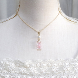 樹脂藝術花棉珍珠吊墜&lt;桃粉色&gt; 第3張的照片