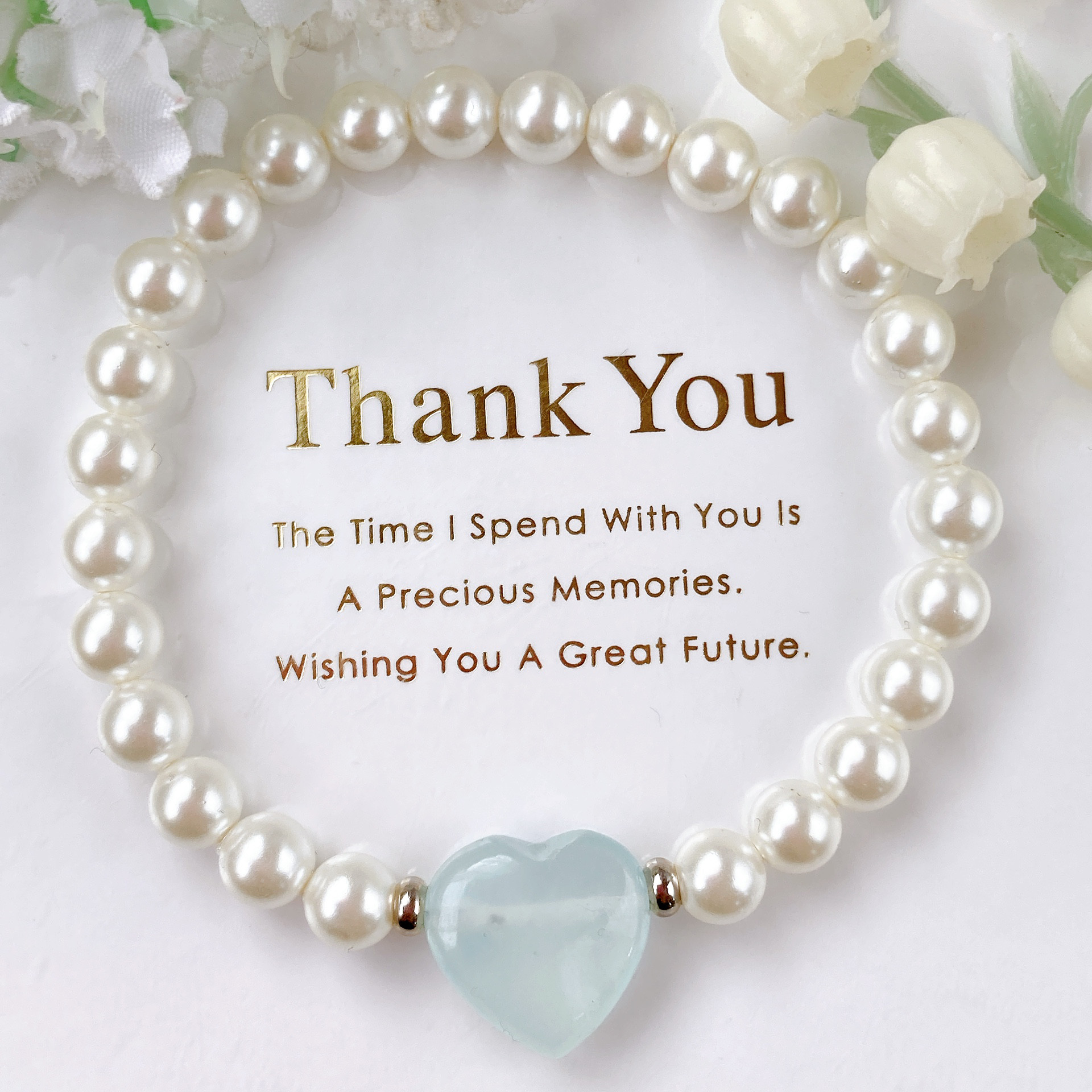 アクアマリンハートちゃんパール天然石ブレスレット
