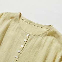 100% 亞麻無色開襟衫黃色 230506-3，可輕鬆融入您的日常服裝 第2張的照片