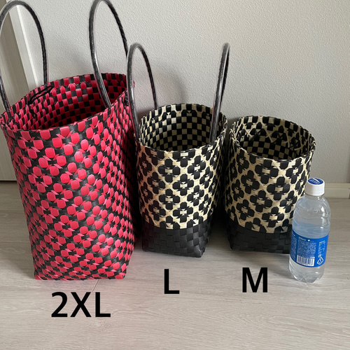 プラカゴ 花柄 モノトーン Mサイズ バスケット エコバッグ PPバンド