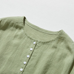 100% 亞麻無色開襟衫，易於融入日常服裝 亮淺黃綠色 230506-5 第2張的照片
