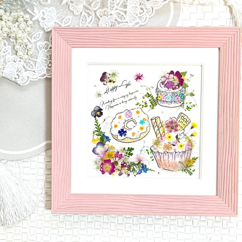 額付き押し花アート お花うさぎ 押し花インテリアアート額02 グリーンタイプ（受注