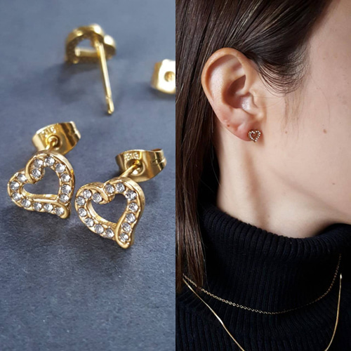 1ペア] サージカルステンレス ラインストーン スタッドピアス オープン