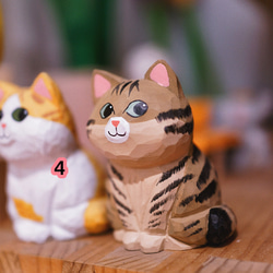 愛い　木彫りの  ネコ匹　置物 ギフト　プレゼント　ギフトラッピング 17枚目の画像
