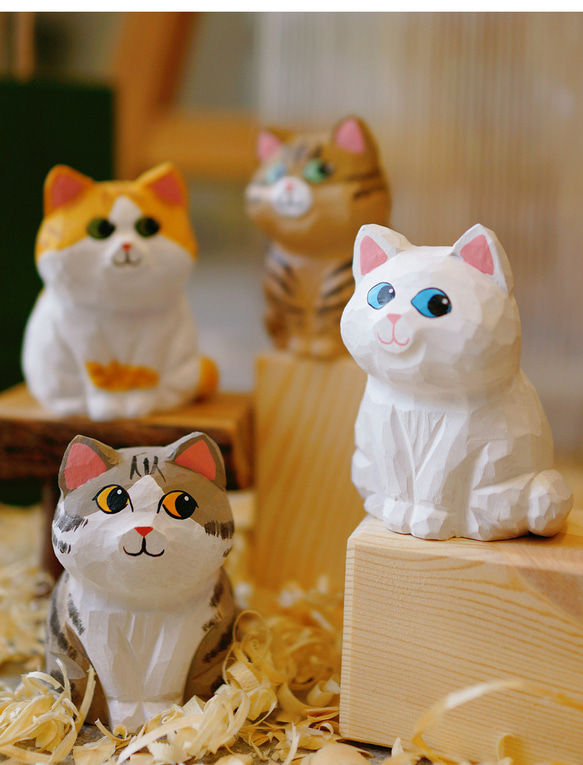 愛い　木彫りの  ネコ匹　置物 ギフト　プレゼント　ギフトラッピング 7枚目の画像