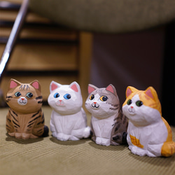 愛い　木彫りの  ネコ匹　置物 ギフト　プレゼント　ギフトラッピング 4枚目の画像