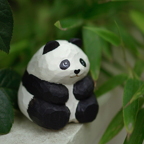 愛い 木彫りの パンダ頭 置物 ギフト プレゼント ギフトラッピング