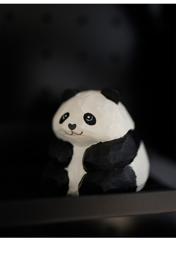 愛い　木彫りの  パンダ頭　置物 ギフト　プレゼント　ギフトラッピング 5枚目の画像