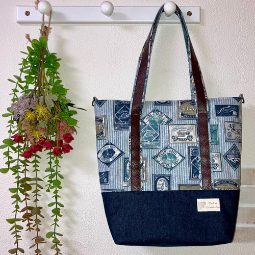 新作！3WAYトートバッグ♡英字柄♡帆布♡デニム トートバッグ REI¥REI 