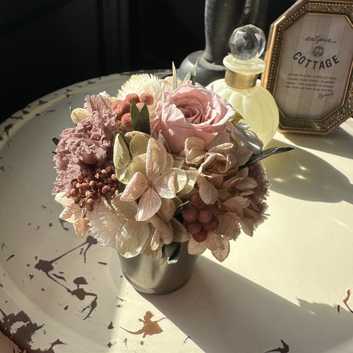 ラウンドアレンジメントSsize プリザーブドフラワー グレイッシュ