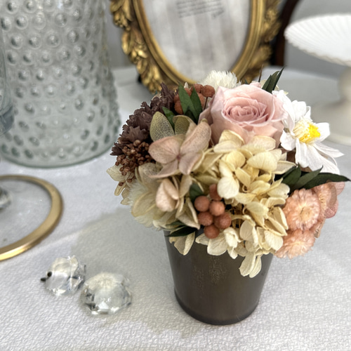 ラウンドアレンジメントSsize プリザーブドフラワー グレイッシュ